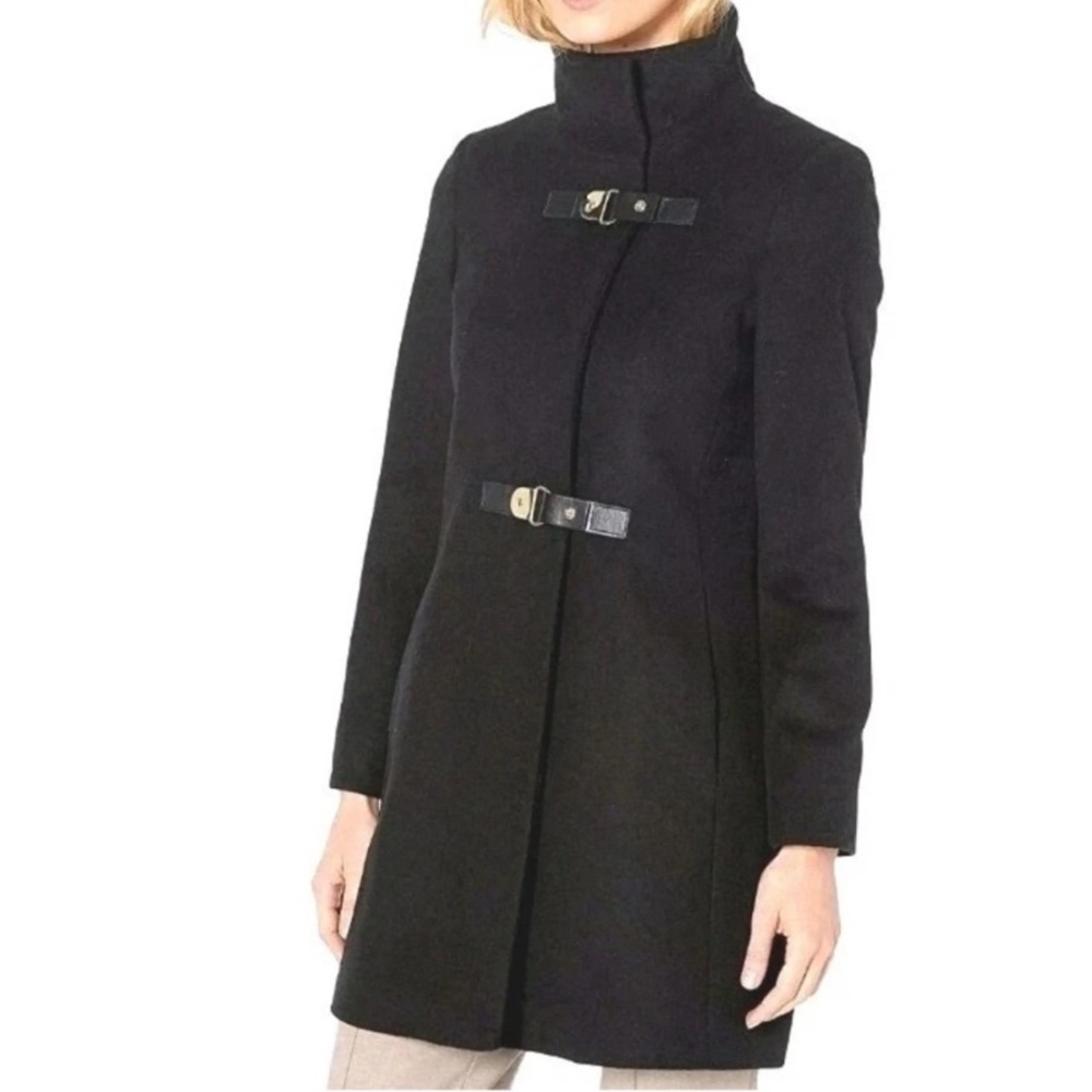 Lauren Ralph Lauren Wool Blend Mockneck Woman's Black Double Buckle Pea Coat 14